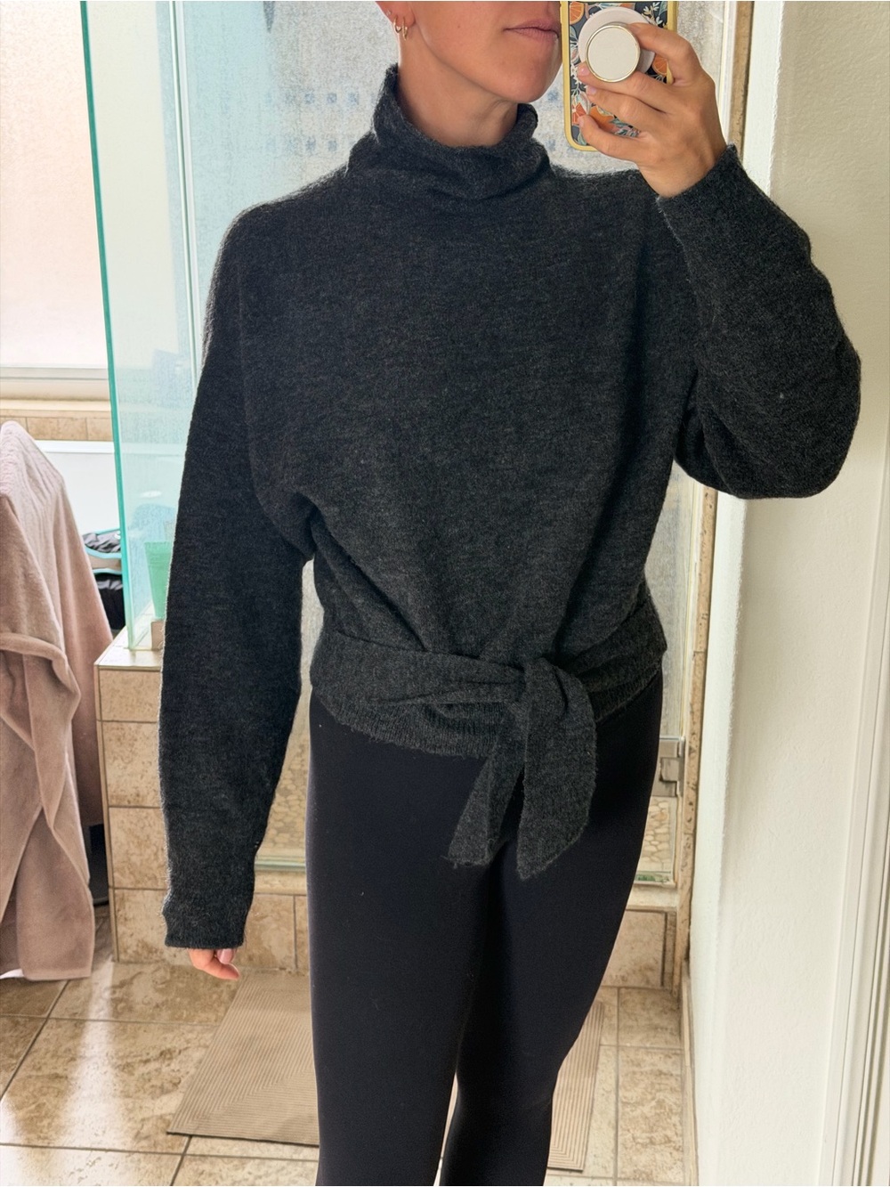 Wilfred Charcoal Tie-Waist Turtleneck Sweater